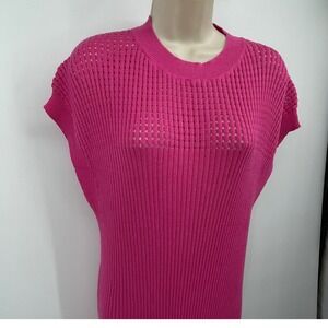 Hot pink Ribbed Pointelle Knit Maxi Dress Cap Sleeve Column Dress XL, NWOT